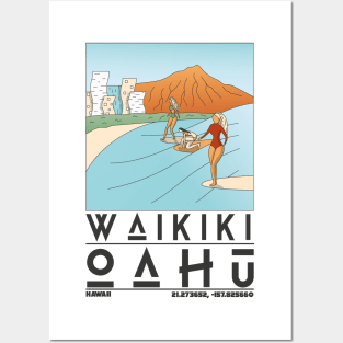 Waikiki, Oahu, Hawaii Retro Travel Posters and Art